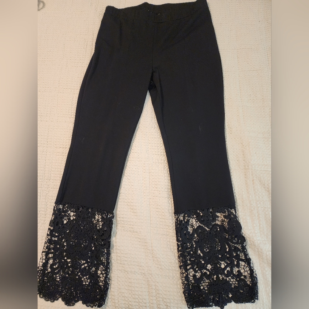 Venus Women's Black Lace Hem Flared Leg Pants Tall Girl Friendly XL Mobwife